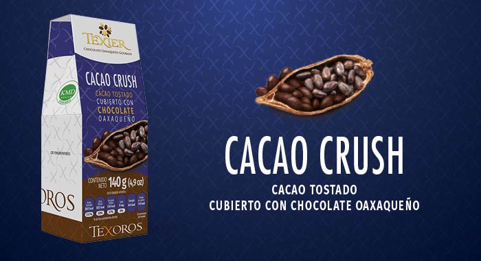 Cacao Crush, Cacao Tostado cubierto con Chocolate Gourmet de Oaxaca Texier